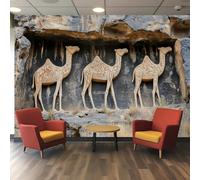 Générique Papier Peint 3D - Design Relief Animal Chameau Grès, Texture Pierre Beige Brun Patinée, Papier Peint Polyester pour Salon Chambre à Coucher Salle de Détente Escalier Hall Décor Murale