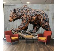 Générique Papier Peint 3D Design Texturé d'Ours avec Motifs de Bois d'Acajou Foncé et de Chêne Clair, Papier Peint pour Salon Chambre à Coucher Salle de Détente Escalier Hall Décor Murale