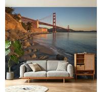 Générique Papier Peint 3D Horizon de Pont Moderne Orange Fresque Murale, Papier Peint Intissé pour Chambre Salon, Décoration Murale Relaxante Zen 250 x 175(WxH)