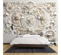 Générique Papier Peint 3D Illustration Baroque En Relief 150 X 105 Cm Fleurs Blanc Crème Sans Adhésif pour La Décoration De Votre Salon Ou Chambre.