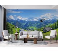 Générique Papier Peint 3D Intissé Campagne 300x210 cm Fresque Murale Impression HD Effet Relief Prairie, Décoration Murale Moderne pour Salon Chambre Bureau Sans Cadre 14A-17