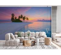 Générique Papier Peint 3D Intissé Plage 400x280 cm Fresque Murale Impression HD Effet Relief Océan îles Paysages Décoration Murale Moderne pour Salon Chambre Bureau Sans Cadre 25A-24