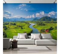 Générique Papier Peint 3D Intissé Rivière 300x210 cm Fresque Murale Impression HD Effet Relief Prairies Et Paysages Ruraux Décoration Murale Moderne pour Salon Chambre Bureau Sans Cadre 21A-37