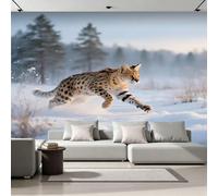 Générique Papier Peint 3D Intissé Serval 300x210 cm Fresque Murale Impression HD Effet Relief Animaux Neige Décoration Murale Moderne pour Salon Chambre Bureau Sans Cadre 26A-22