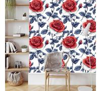 Générique Papier Peint 3D Motifs Texture Rouge Rose Fleurs Feuilles Durable Résistant à l'Eau et Nettoyage Facile Idéal pour Salon Chambre Bureau ou Salle de Jeux Tapisserie Adhésive 44 cm x 1000 cm