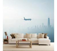 Générique Papier Peint 3D Panoramique Avion 366x256 cm XXL Muraux Avion Ville Fissure Papier Peint intissé Paysage urbain Pour Chambre Salon Personnalisé Décoration Murale