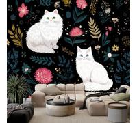 Générique Papier Peint 3D Panoramique Bohème 450(L) x 280(H) cm, Poster Geant Mural Animaux Chats Plantes Fleurs Papier Peint intissé pour Chambre Salon Personnalisé Décoration Murale