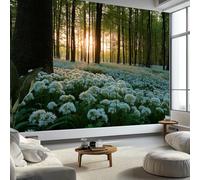 Générique Papier Peint 3D Panoramique Paysage Naturel Forêt Fleurs Ail Sauvage, Intissé Murale Tapisserie Vert clair pour Salon Chambre Restaurant Couloir TV Fond Décor Mural 300 x 210 CM