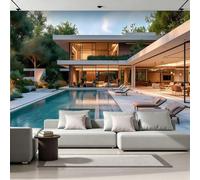 Générique Papier Peint 3D Panoramique Piscine Villa Muraux Geant Mat Poster Architecture Paysage Fresque Murale Wallpaper pour Salon Bureau Chambre d'enfants Décor 350x256 cm F-164