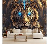 Générique Papier Peint 3D Panoramique Tigre 366x256 cm XXL Muraux Mécanique Punk Tigre Papier Peint intissé Animaux Pour Chambre Salon Personnalisé Décoration Murale