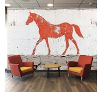 Générique Papier peint 3d, Peinture Rupestre de Cheval avec Croquis Ocre Rouge & Charbon et Textures d'Empreintes, pour Salon, Chambre, Escalier, Séjour