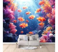 Générique Papier Peint 3D Poissons Colorés Et Coraux, Papier Peint Panoramique Sous La Merart Mural Premium Créer Un Mur D’Accent Solution Rénovation Rapide Alignement Parfait Écologique 200X140cm