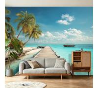 Générique Papier Peint 3D Port de Plaisance Côtier Bleu Fresque Murale, Papier Peint Intissé pour Chambre Salon, Décoration Murale Relaxante Zen 250 x 175(WxH)