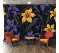 Générique Papier peint 3D Pwallpaper - Vigne florale avec grandes fleurs, Courbes whiplash en matière polyester pour décoration murale salon chambre salle de séjour escalie