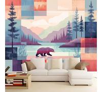 Générique Papier Peint 3D Style Patchwork Forêt Animaux 200 x 140 (L x H) Mural Panoramique Intissé Multicolore - Tapisserie Murale Moderne pour Salon Chambre Maison