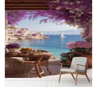 Générique Papier Peint Adhésif 3D Fleurs Paysage, Mer Montagne Bateau Murale 150 x 105 cm, Architecture Stickers Muraux pour Salon Chambre Salle de Bain Autocollant Murale Décoration