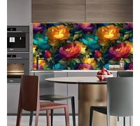 Générique papier peint adhesif 44 X100Lcm Fenêtre Rétro à Fleurs Rouges Et Jaunes papier peint enfant Effet 3D réaliste, ajoute du caractère à n’importe quelle pièce - sans colle ni poussière Z261703