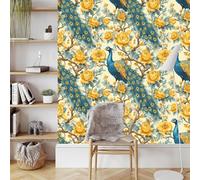 Générique papier peint adhesif 44 X100Lcm Fleurs Jaune Paon papier peint enfant Effet 3D réaliste, ajoute du caractère à n’importe quelle pièce - sans colle ni poussière Z262321