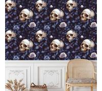 Générique papier peint adhesif 44 X300Lcm Crâne De Papillon à Fleurs Violettes colle papier peint intissé Revêtement mural sans raccord apparent, facile à aligner pour un rendu professionnel Z263139