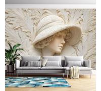 Générique Papier Peint Adhésif Amovible À Motif De Plumes En Relief, Effet 3D, Représentant Un Visage De Femme. 300 Cm (H) X 500 Cm (L). Idéal Pour Le Salon Ou La Chambre.