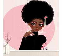 Générique Papier Peint Adhésif Mignon Femme Africaine, Exotique Ethnique Femme Murale 256 x 350 cm, Hippie Bohême Stickers Muraux pour Salon Chambre Salle de Bain Autocollant Murale Décoration