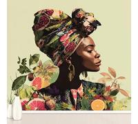 Générique Papier Peint Adhésif Mode Femme Africaine, Exotique Plante Feuille Murale 256 x 350 cm, Fille Noire Stickers Muraux pour Salon Chambre Salle de Bain Autocollant Murale Décoration