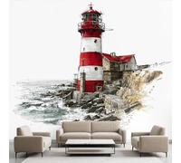 Générique Papier Peint Adhésif Nautique Phare Océan, Architecture Paysage Murale 256 x 350 cm, Nature Paysage Stickers Muraux pour Salon Chambre Salle de Bain Autocollant Décoration Murale
