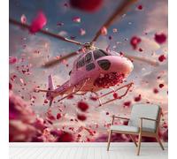 Générique Papier Peint Adhésif Romantique Fleur Rose, 3D Hélicoptère Floral Murale 256 x 350 cm, Amour Fantaisie Stickers Muraux pour Salon Chambre Salle de Bain Autocollant Murale Décoration