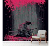 Générique Papier Peint Adhésif Samourai Japonais, Bushido Animé Art Murale 256 x 350 cm, Nature Paysage Stickers Muraux pour Salon Chambre Salle de Bain Autocollant Murale Décoration