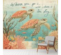 Générique Papier Peint Adhésif Tortue Aquarelle Adage Boho, Sea World Corail Poisson Murale 150 x 105 cm, Nature Paysage Stickers Muraux pour Salon Chambre Salle de Bain Autocollant Décoration Murale