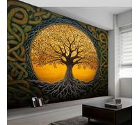 Générique Papier Peint Arbre De Vie Kettle250 x 175 cm Décoration Papier Peint Moderne Jaune Murale facile à nettoyer, idéale pour chambre et salon, avec un design unique et moderne