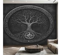 Générique Papier Peint Arbre de Vie, Motif Papier Peint Intissé Panoramique Viking Mythologie Nordique 150x105 Wallpaper Pour Salon Chambre Deco Murale W7
