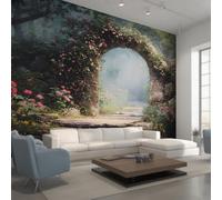 Générique Papier Peint Arche Fleur, 400x280, Vert Grisâtre | Papier Peint Panoramique Roseraie, Decoration Salon Chambre, Intissé Fresque Murale W63
