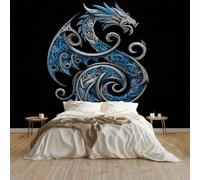 Générique Papier Peint Art Viking Tatouage De Dragon Panoramique Murale Salon 350x256 cm Papier Peint intissé pour Chambre Salon Personnalisé Décoration Murale, Noir