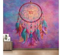 Générique Papier Peint Attrape-Rêves Papier Peint Panoramique Plume Colorée Papiers Peints Intissé Fresque Murale, Decoration Chambre Salon Wallpaper, 200 x 140 cm OM&5