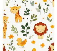 Générique Papier Peint Auto-adhésif Animal 40CM×12M Vintage Lion Et Girafe De Dessin Animé Autocollant Amovible PVC Vinyle Film Imperméable Meuble Decoratif Salon Salle de Bain Chambre Armoire