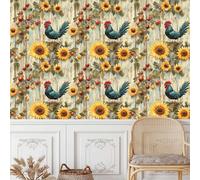 Générique Papier Peint Auto-adhésif Fleurs 30CM×12M Vintage Animal Coq Tournesol Autocollant Amovible PVC Vinyle Film Imperméable Meuble Decoratif Salon Salle de Bain Chambre Armoire