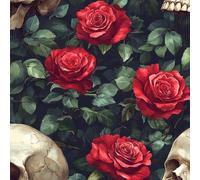 Générique Papier Peint Auto-adhésif Fleurs 50CM×12M Vintage Crâne De Rose Rouge Autocollant Amovible PVC Vinyle Film Imperméable Meuble Decoratif Salon Salle de Bain Chambre Armoire