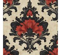 Générique Papier Peint Auto-adhésif Fleurs 50CM×12M Vintage Fleur De Damas Rouge Autocollant Amovible PVC Vinyle Film Imperméable Meuble Decoratif Salon Salle de Bain Chambre Armoire