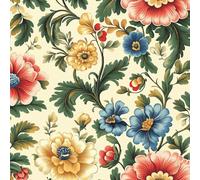Générique Papier Peint Auto-adhésif Fleurs 50CM×12M Vintage Fleurs Colorées Et Feuilles Vertes Autocollant Amovible Vinyle Film Imperméable Meuble Decoratif Salon Salle de Bain Chambre Armoire