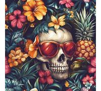 Générique Papier Peint Auto-adhésif Squelette 30CM×12M Vintage Motif De Crâne Floral Tropical Autocollant Amovible PVC Vinyle Film Imperméable Meuble Decoratif Salon Salle de Bain Chambre Armoire