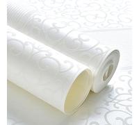 Générique Papier peint autocollant 53 cm × 10 m, revêtement mural en tissu non tissé à motif floral européen 3D, papier peint autocollant for salon et chambre à coucher.(On-white C1)