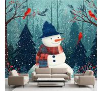 Générique Papier Peint Autocollant Bonhomme de Neige Noël, Neige Pin Forêt Decoration Stickers Muraux, Nouvel Hiver Vinyle Murale Poster pour Chambre Salon Cuisine Meuble 400 x 280 cm