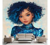 Générique Papier Peint Autocollant Femme Africaine Américaine, Fille Noir Decoration Stickers Muraux, Mode Fille Vinyle Murale Poster pour Chambre Salon Cuisine Meuble 400 x 280 cm