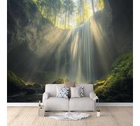 Générique Papier Peint Automne Papier Peint Panoramique 3D Cascade Forest Sunlight Intissé Photo Mural Moderne Poster Salon Chambre Mur de fond Bureau Décoration de Maison 150 x 105 cm