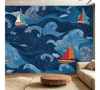 Générique Papier Peint Bateau côtier moderne pour Salon et Chambre, 250 x 175(WxH) Papier Peint Panoramique,Bleu Fresque Murale, Solution de Décoration Créative pour Transformer vos Murs