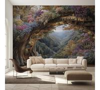 Générique Papier Peint Bibliothèque Papier Peint Panoramique Vue de Fenêtre Livre Paysage Naturel Papiers Peints Intissé Fresque Murale, Decoration Chambre Salon Wallpaper, 300 x 210 cm 9JD&0