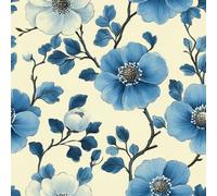 Générique Papier peint Bleu Fleurs épais mat 44x600 cm à décoller et à coller Vintage Botanique papier de contact autocollant en plastique avec dos adhésif couverture de plan de travail table A-108