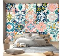 Générique Papier Peint Bohème Art Déco Patchwork 3D Panoramique, Coloré Papier Peint Photo Fresque Murale Décoration Art Décor Imprimé Tissu pour Salon Chambre à Coucher, 400 x 280 cm