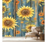 Generique Papier Peint Bois Panoramique Murale, Intissé Papier Peint Tournesol Fleuri Rustique Salon Chambre Cuisine, Bois Decoratif Mural 450 x 315 cm